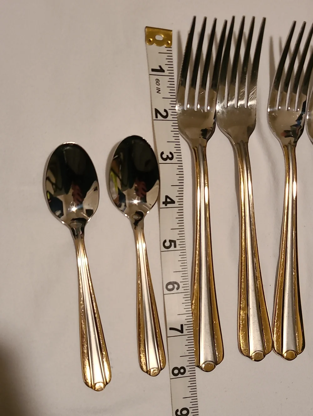 Casa Elite 18/10 Stainless Steel Flatware Silver Gold, 6 Pieces Fork Spoon
